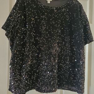 Cato Black Sequin Short Sleeve Top